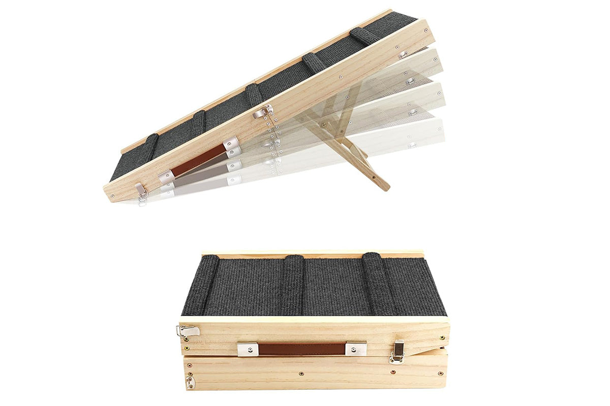 Foldable Adjustable Dog Ramp for Couch and Bed with Non-Slip Carpet Surface