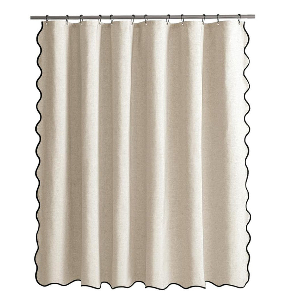 Waterproof Shower Curtain Thick Boho Wavy Edge With Rustproof Hooks