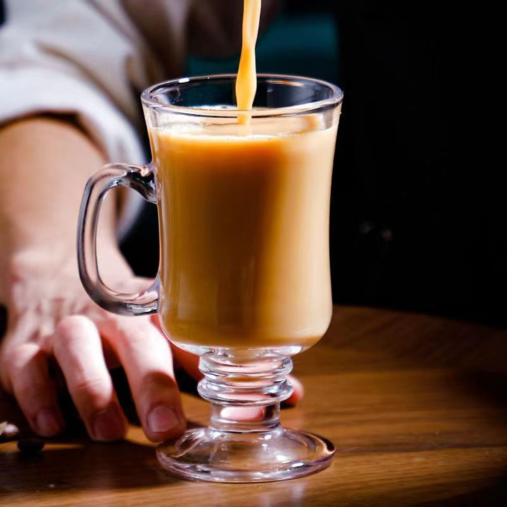 6Pcs 250ml Irish Coffee Mug Glass Cup Footed with Handle Coffee Tea Drink