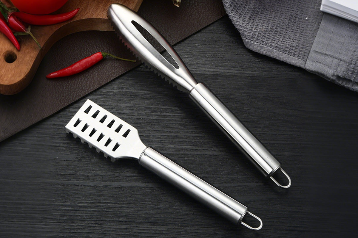 2Pcs Stainless Steel Fish Scaler Brush Scale Scraper Skin Remover Kitchen Seafood Clean Tool