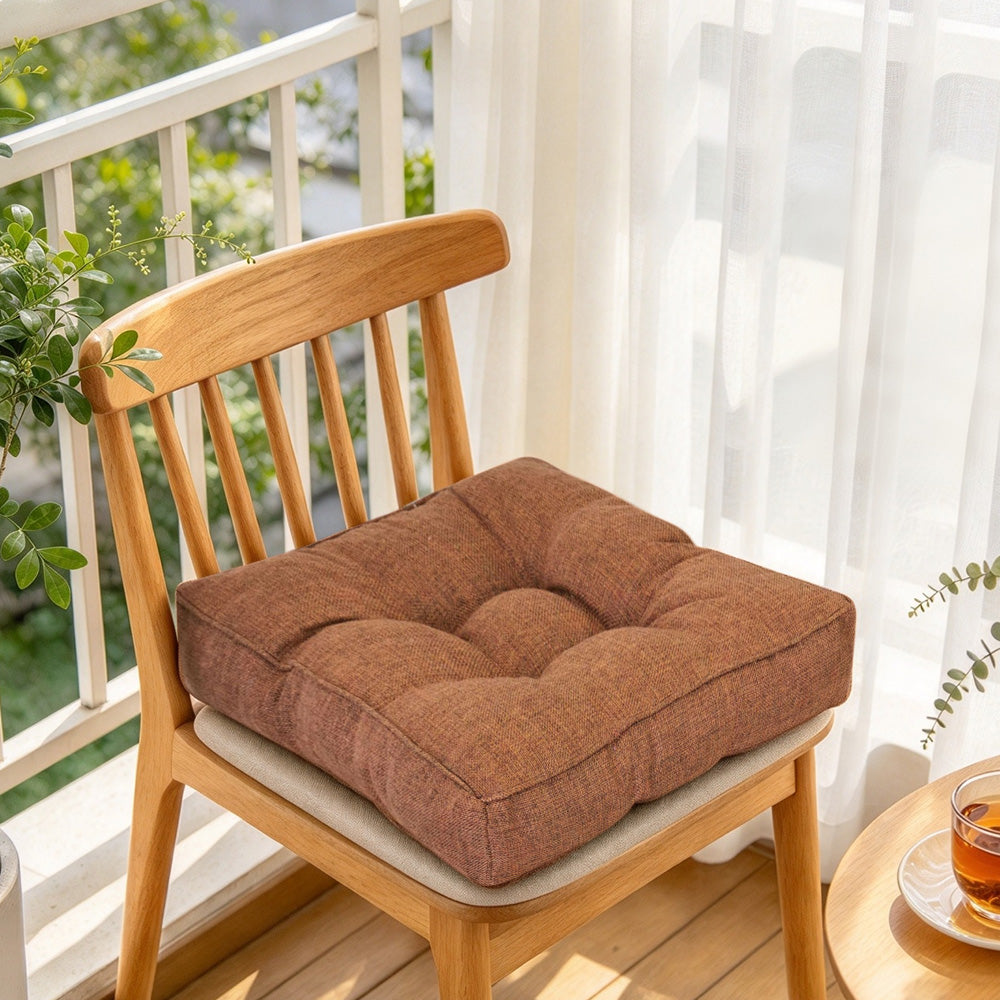 Thickened PP Cotton Padded Chair Seat Cushion with Rolled Edge-Coffee