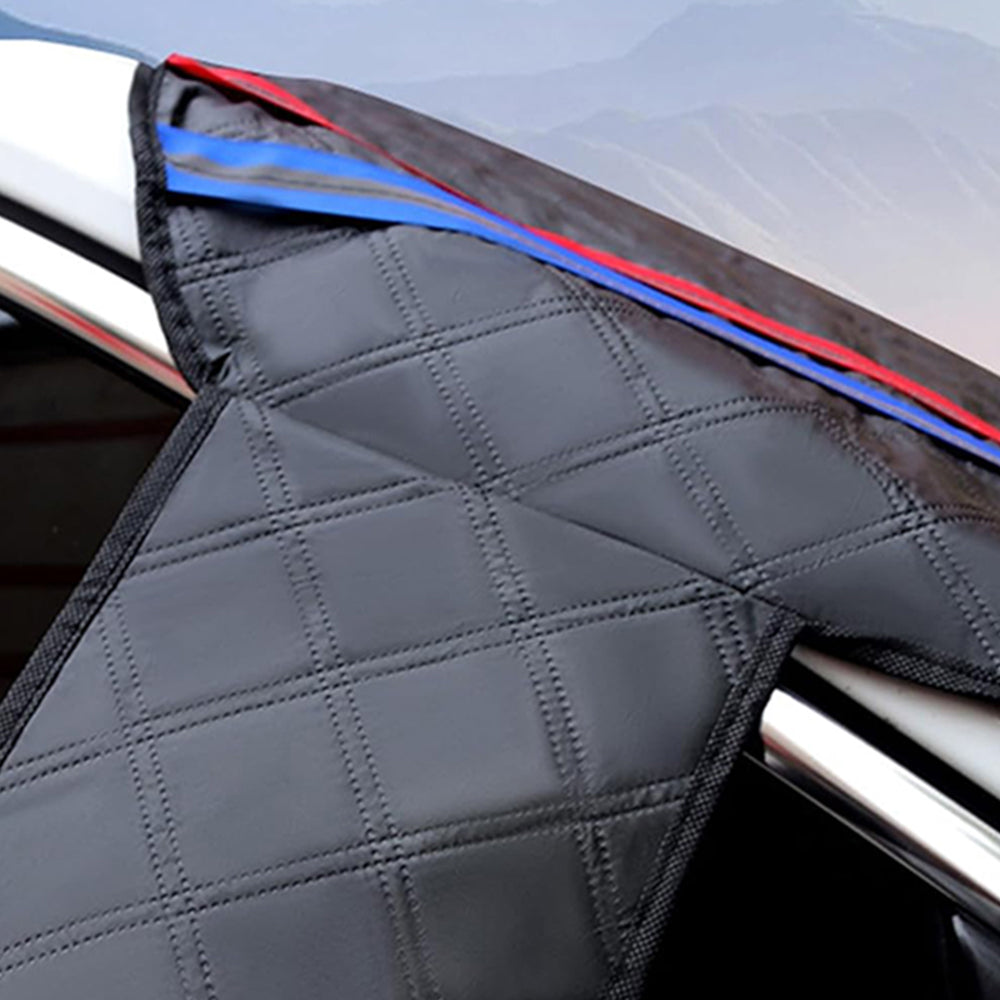 Car Windshield Snow Cover Protector with Reflection Strips-Double Layer Black