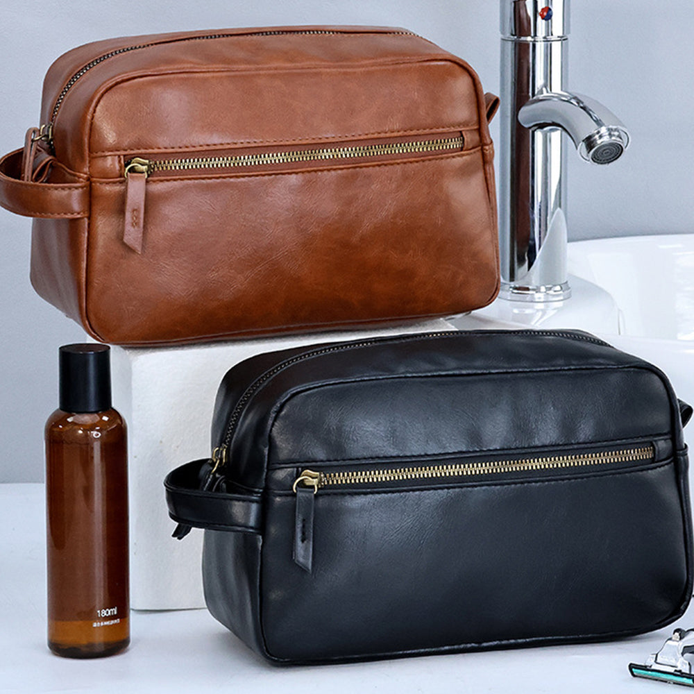 PU Toiletry Bag for Men Large Travel Wash Bag Shaving Water-Resistant