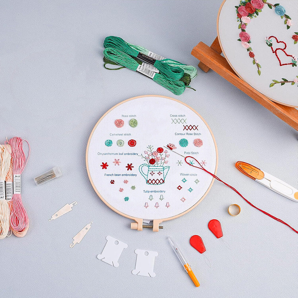 6 PCS Embroidery Hoops with 16 Needles Plastic Cross Stitch Hoops for Crafts
