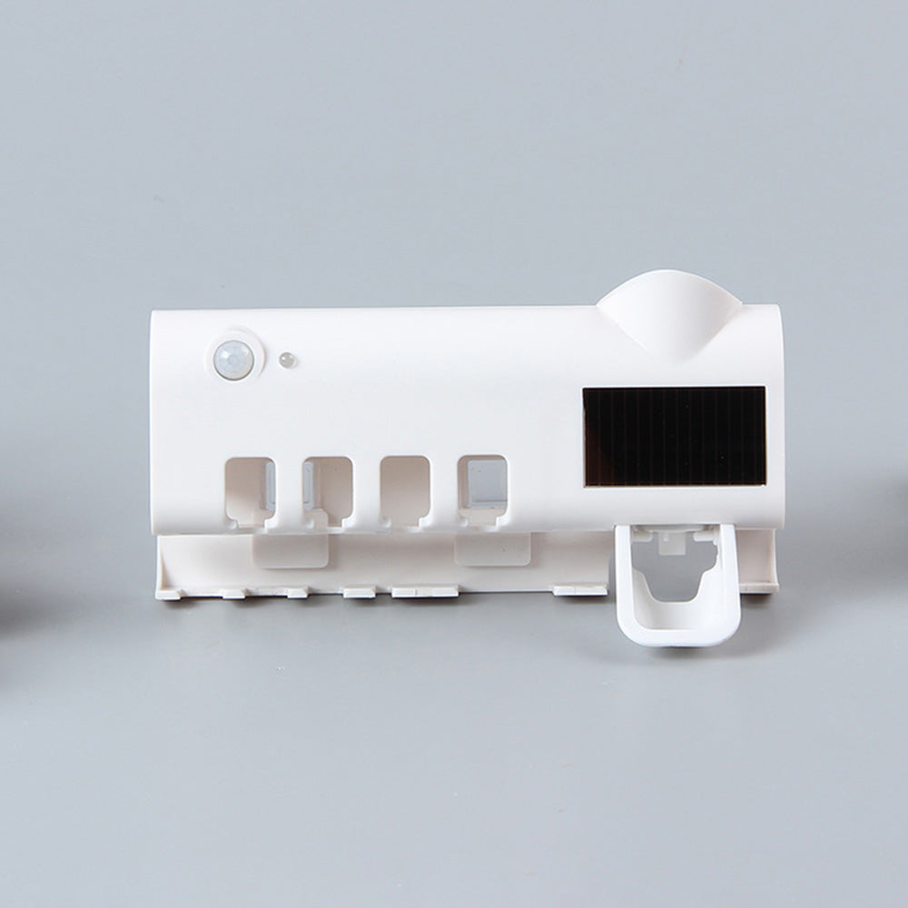 Toothbrush Holder UV Light Sterilizer Solar Powered USB Automatic Toothpaste Dispenser with 4 Toothbrush Slots