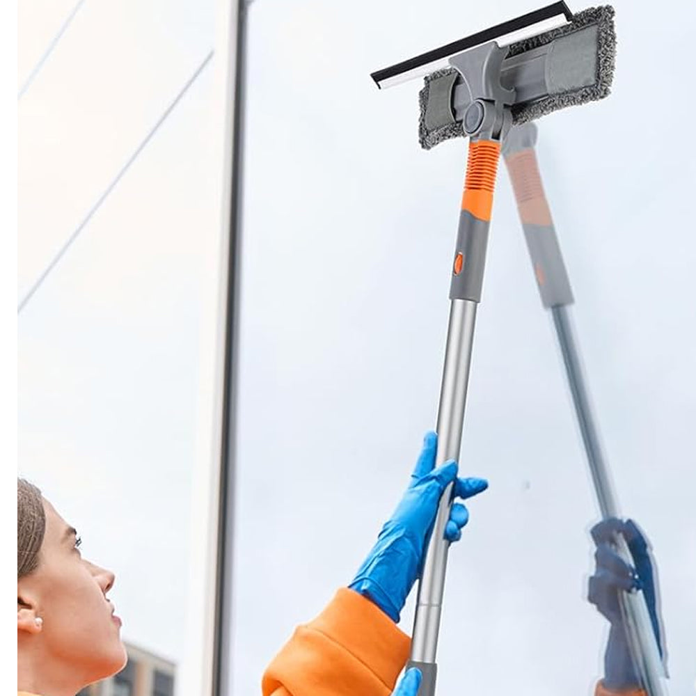 2 in 1 Window Squeegee Window Cleaner Kit with 2 Microfiber Cloths-4-Section Pole