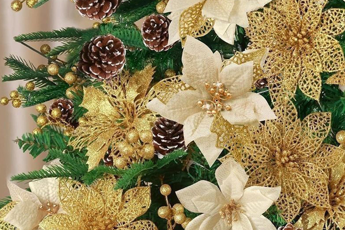 24Pcs Artificial Flowers Christmas Tree Decorations for Wreath Fireplace Stairs