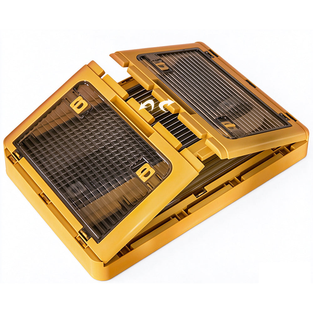 5 Door Transparent PP Foldable Storage Box with Wheels and Top Lid-Yellow