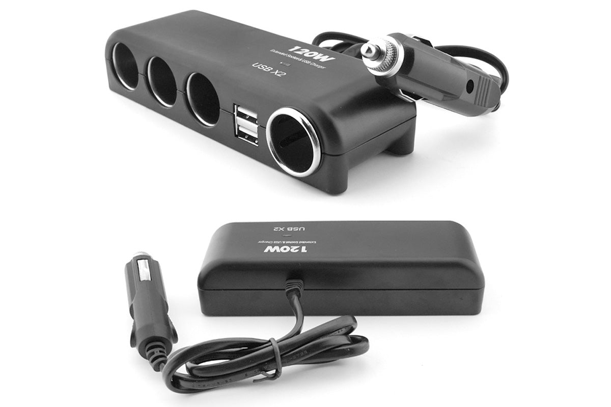 6in1 Car Charger with Dual USB and Cigarette Lighter Socket for 12V 24V Vehicles