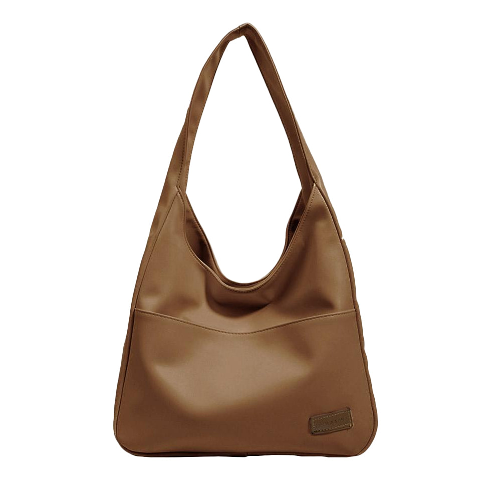 Solid Color PU Leather Shoulder Bag Large Capacity Tote Bag