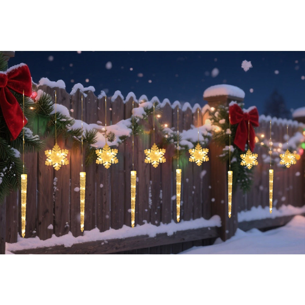 Christmas Curtain String Lights with Snowflake and Icicle Design