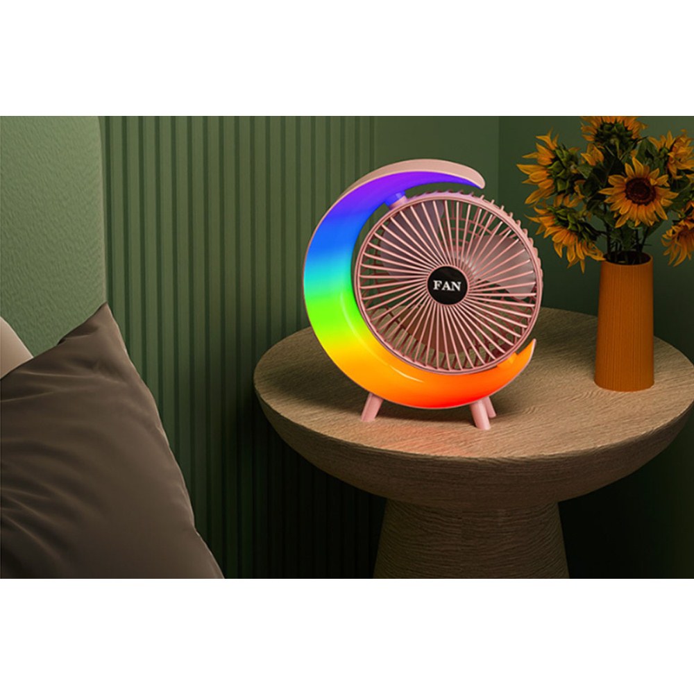 USB Desk Fan with 7Colorful Night Light  Air Circulator Fan