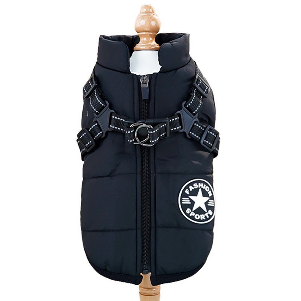 Dog Winter Jacket Padded Pet Clothes with Zipper Warm Vest Coat Comfortable Pet Vest-Black