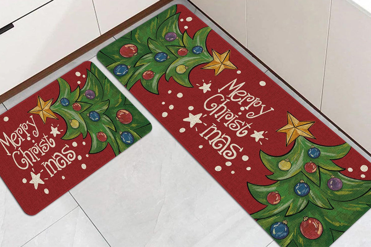 2PCS Christmas Floor Mats Set Non Slip Kitchen Rug for Bathroom Living Room Doorway