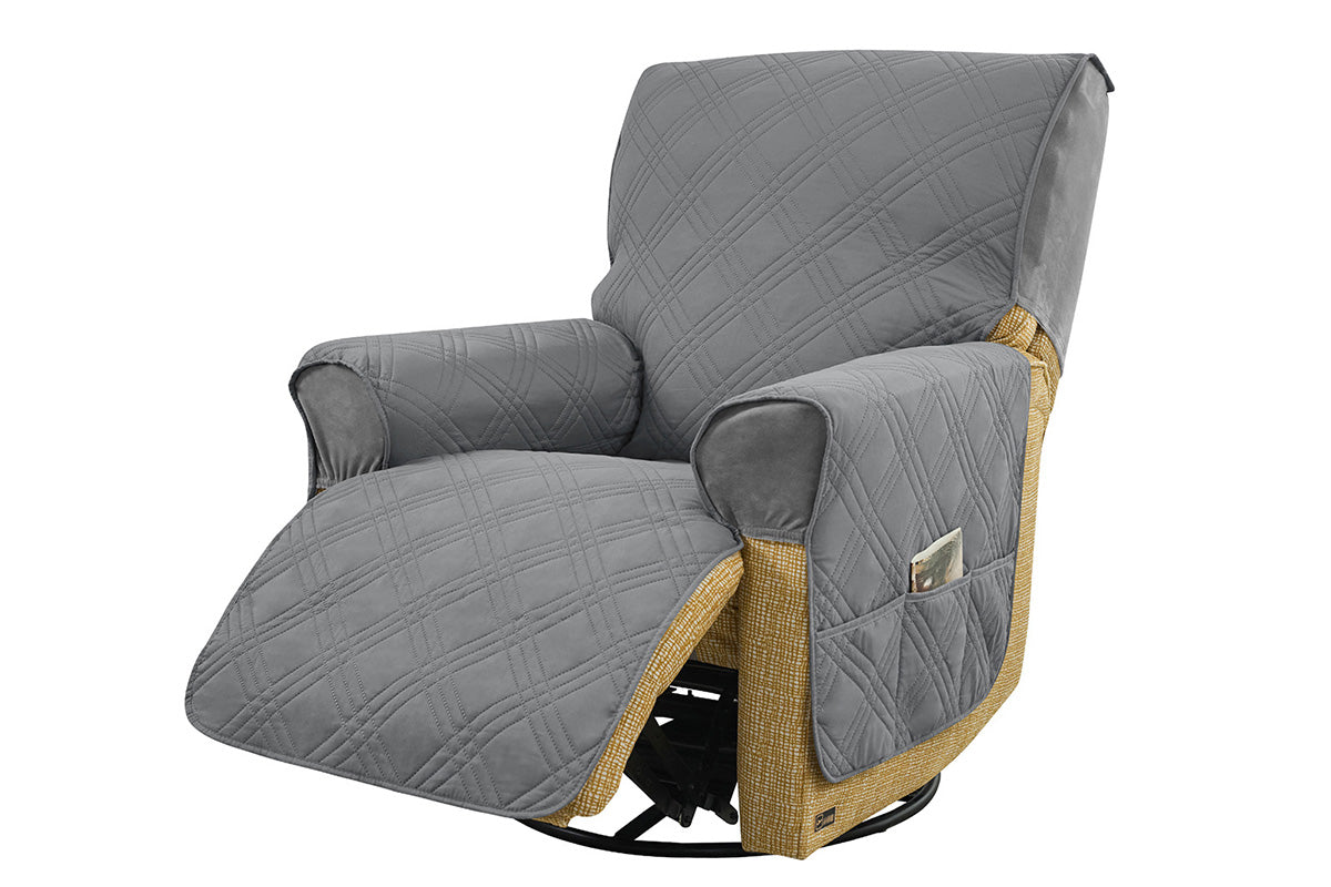 Water Resistant Quilted Recliner Chair Cover Anti-Slip Recliner Sofa Protector with Storage Pockets