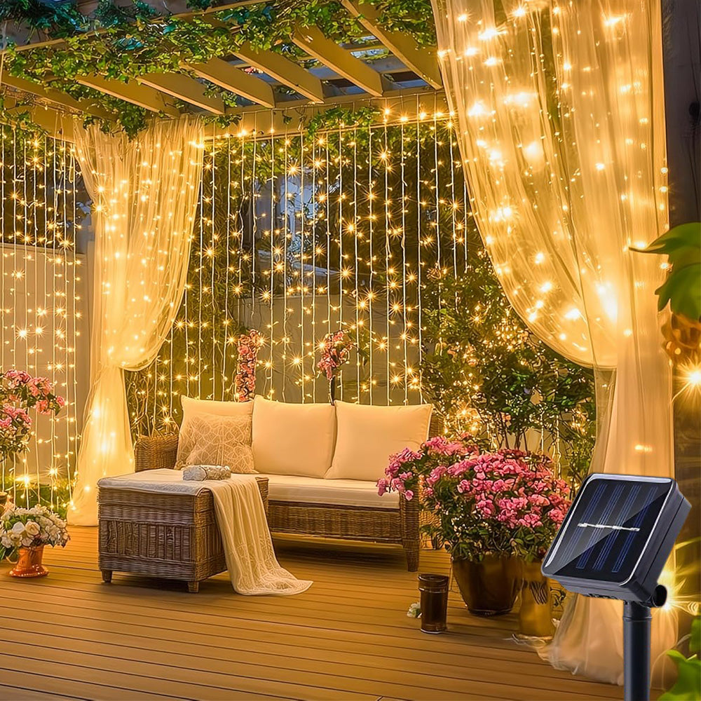 Solar Lights Fairy Curtain Lights Christmas Hanging String Lights for Window Backdrop