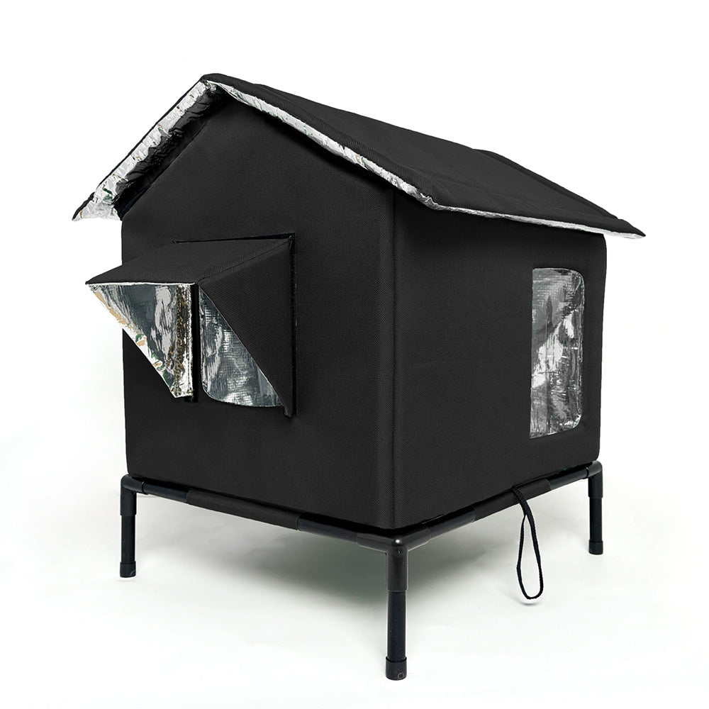 Cat House Indoor Outdoor Insulated Shelter for Small to Medium Cats-Black