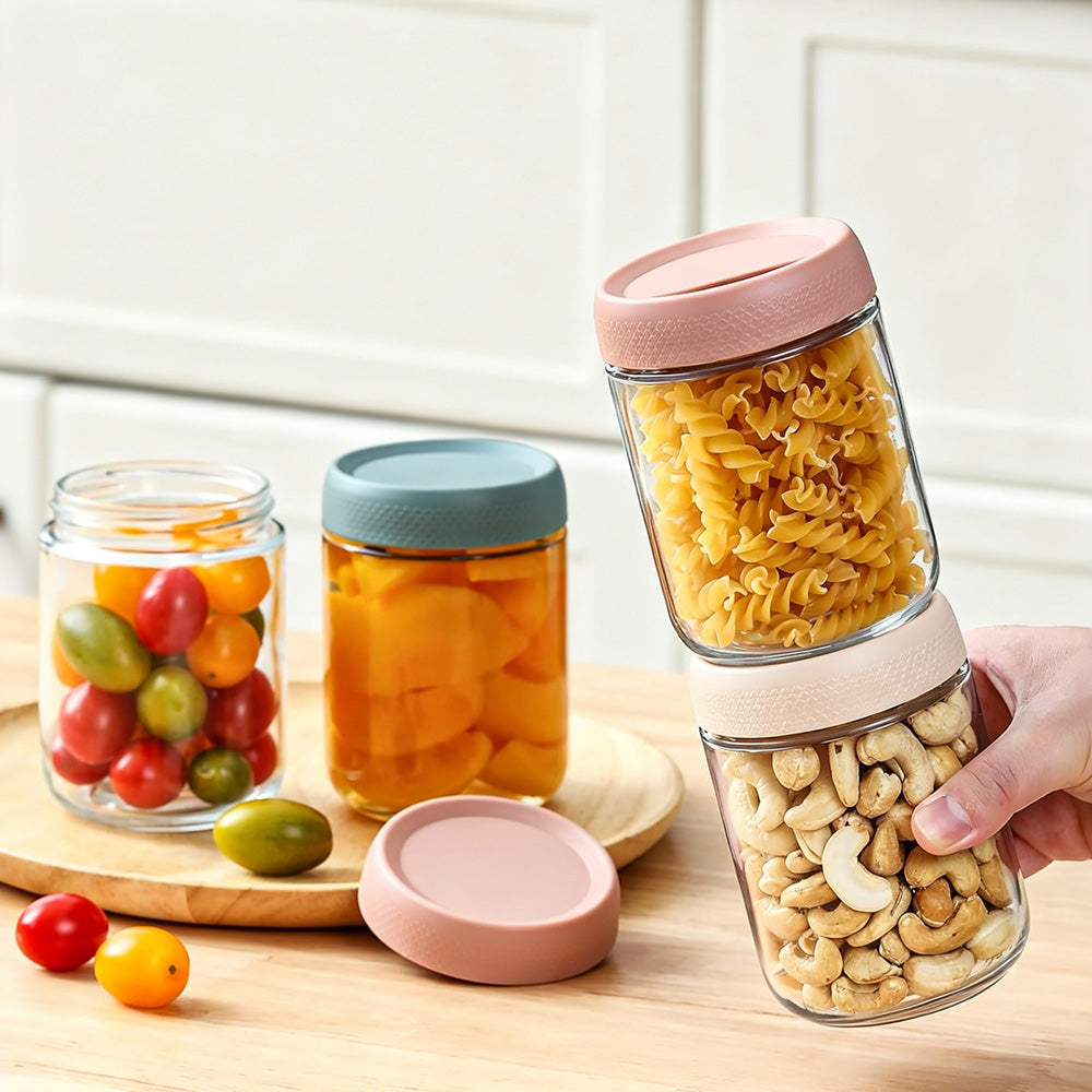 6 Pcs Glass Storage Jars with Airtight Lid Oatmeal Food Storage Container for Kitchen Pantry