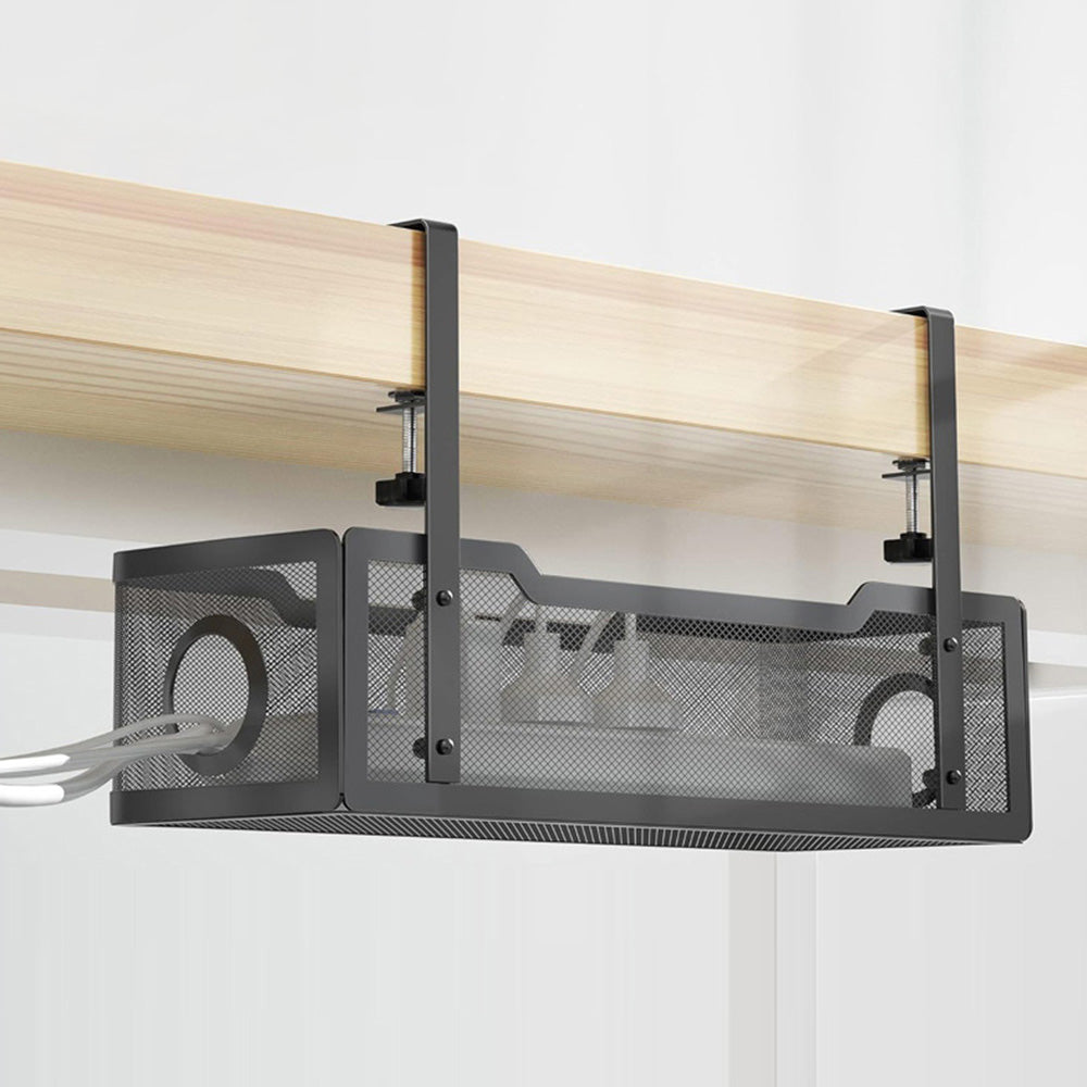 Iron Mesh Under Desk Cable Management Tray No Drill With Clamp Mount