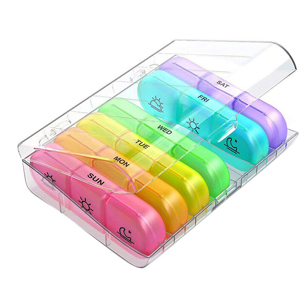 Weekly Pill Box Organizer 7 Days Tablet Storage Dispenser With One Side Large Openings