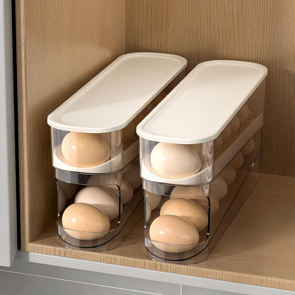 Auto Rolling Fridge Egg Organizer Space Saving Eggs Dispenser for Refrigerator Storage