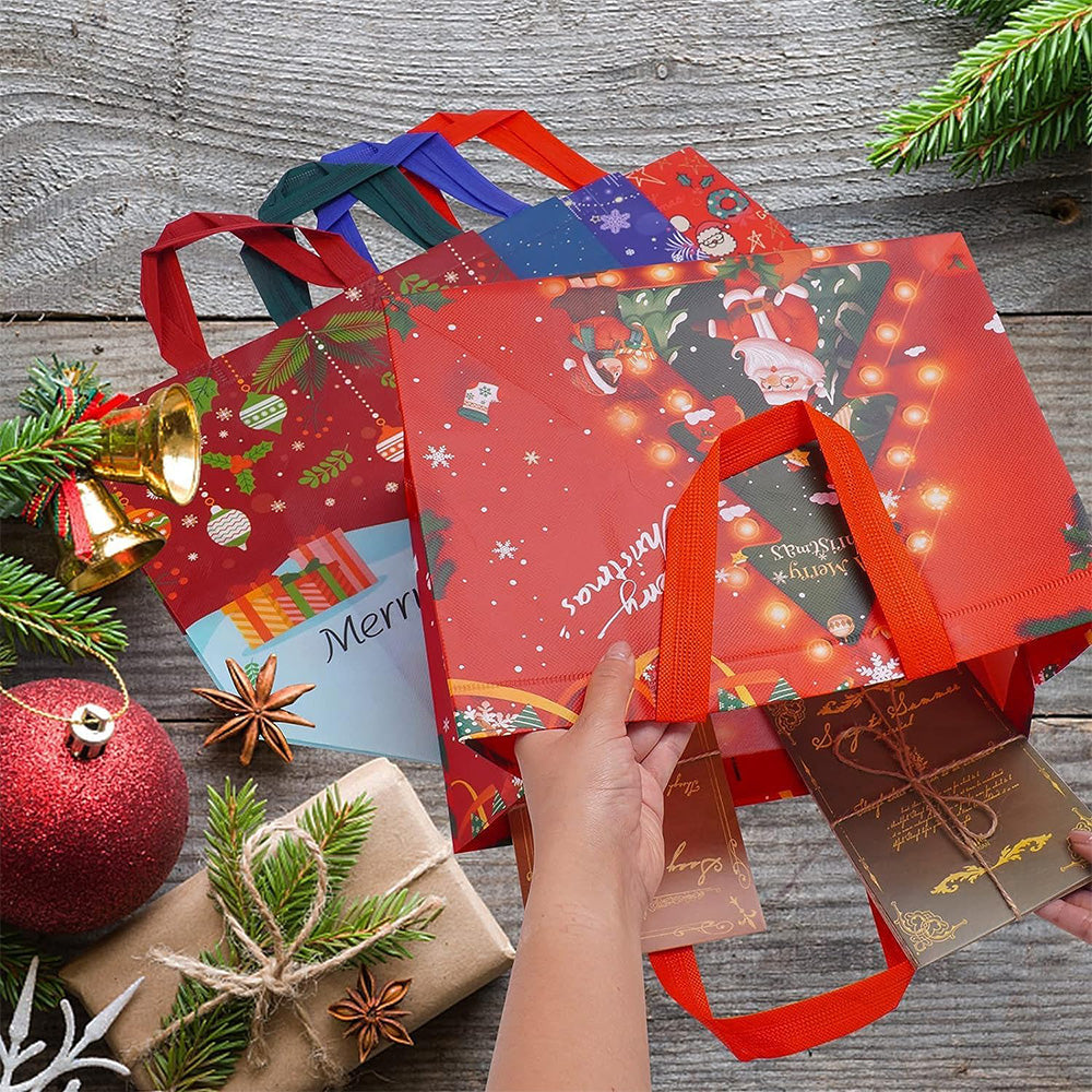 12 Pack Christmas Gift Bags Large Reusable Tote Bags Xmas Party Favors