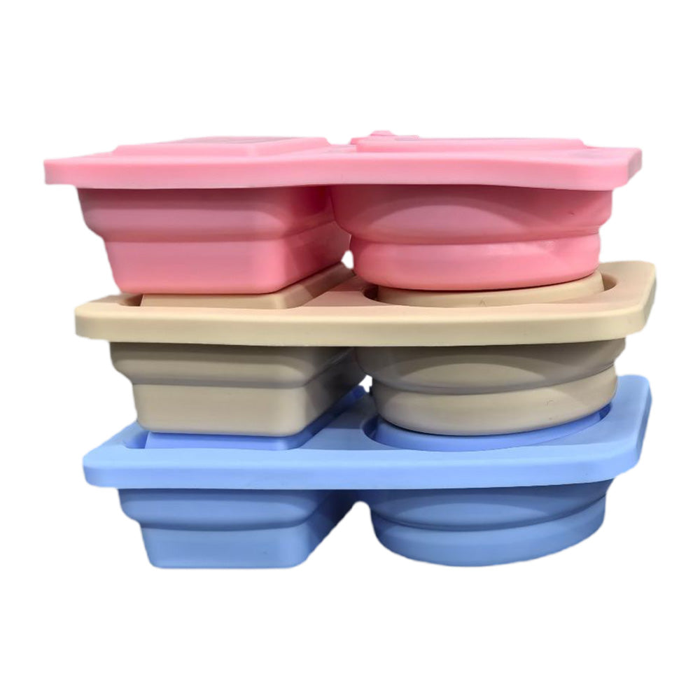3Pcs Reusable Silicone Snack Container with Lid Dual Compartment Food Box for Salad