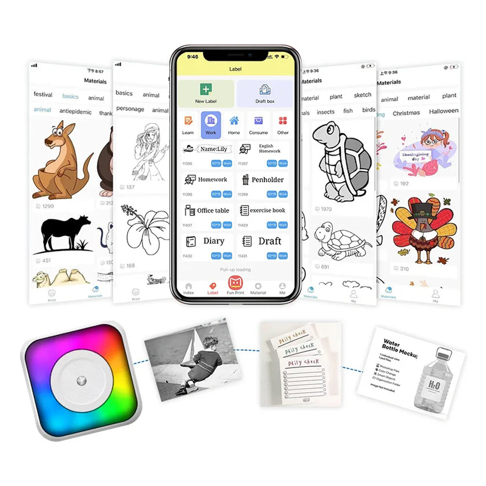 RGB Light Pocket Printer with 5 Rolls Papers and Stickers