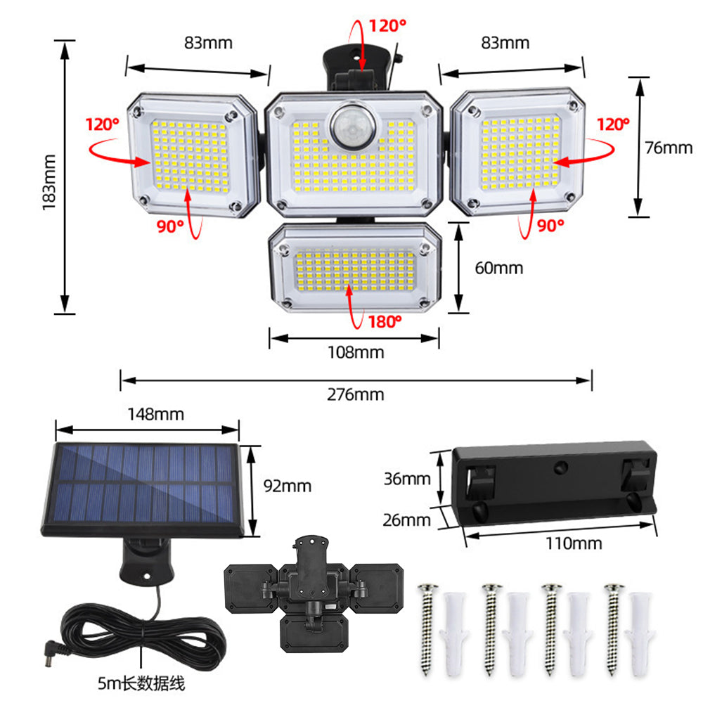 333 LEDs Outdoor Waterproof Motion Sensor Security Solar Lights