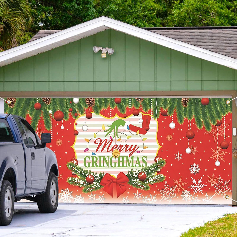 Merry Christmas Holiday Banner Garage Door Cover Mural Backdrop Decorations