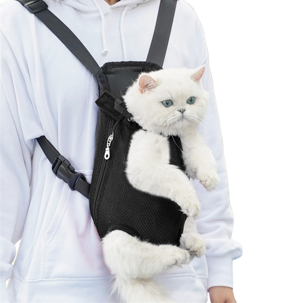 Breathable Mesh Pet Carrier Backpack for Front and Back Carrying Dogs Cats-Black