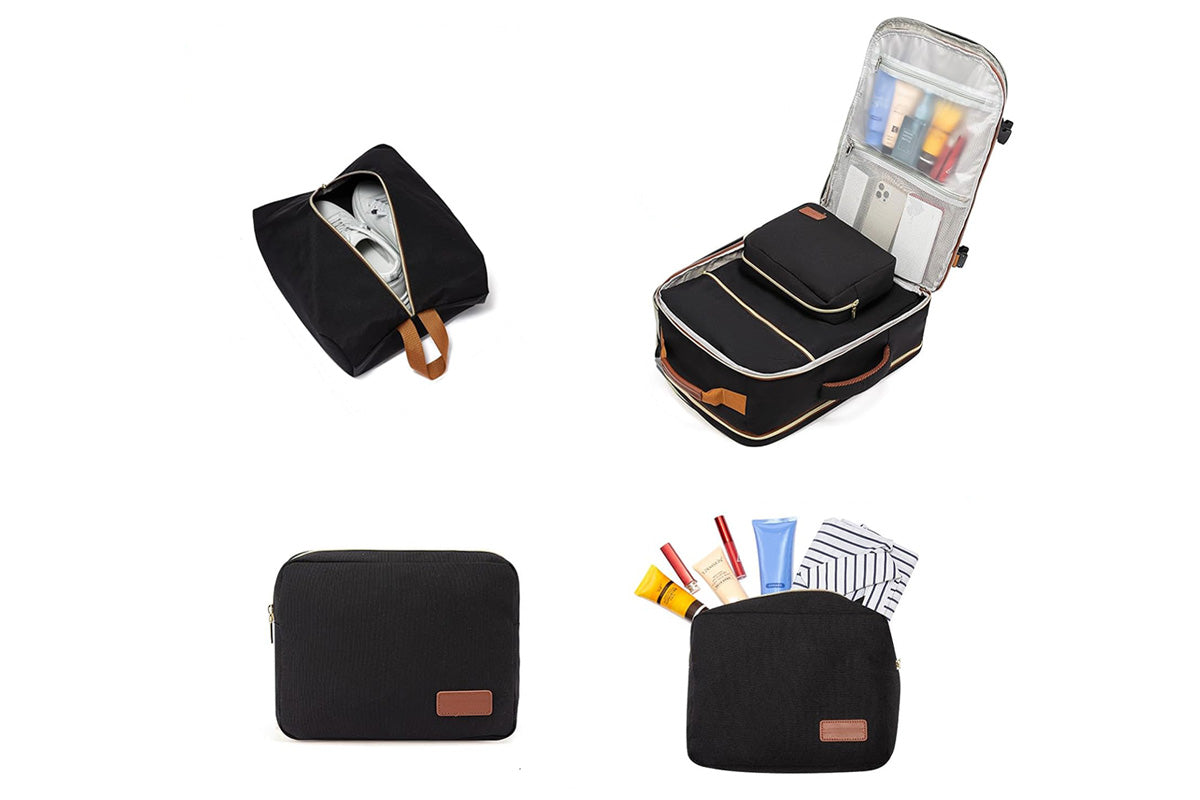 4-Piece Travel Backpack Set Weekender Essentials Backpack for Airplane Travel