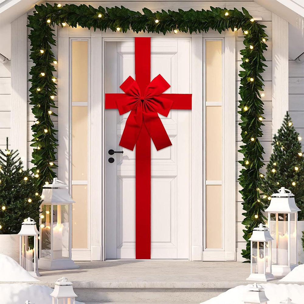 Red Velvet Style Christmas Door Bow with 420x200cm Polyester Straps