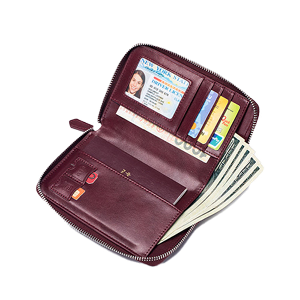 Travel Wallet Genuine Leather Card Holder Wallet with Zipper