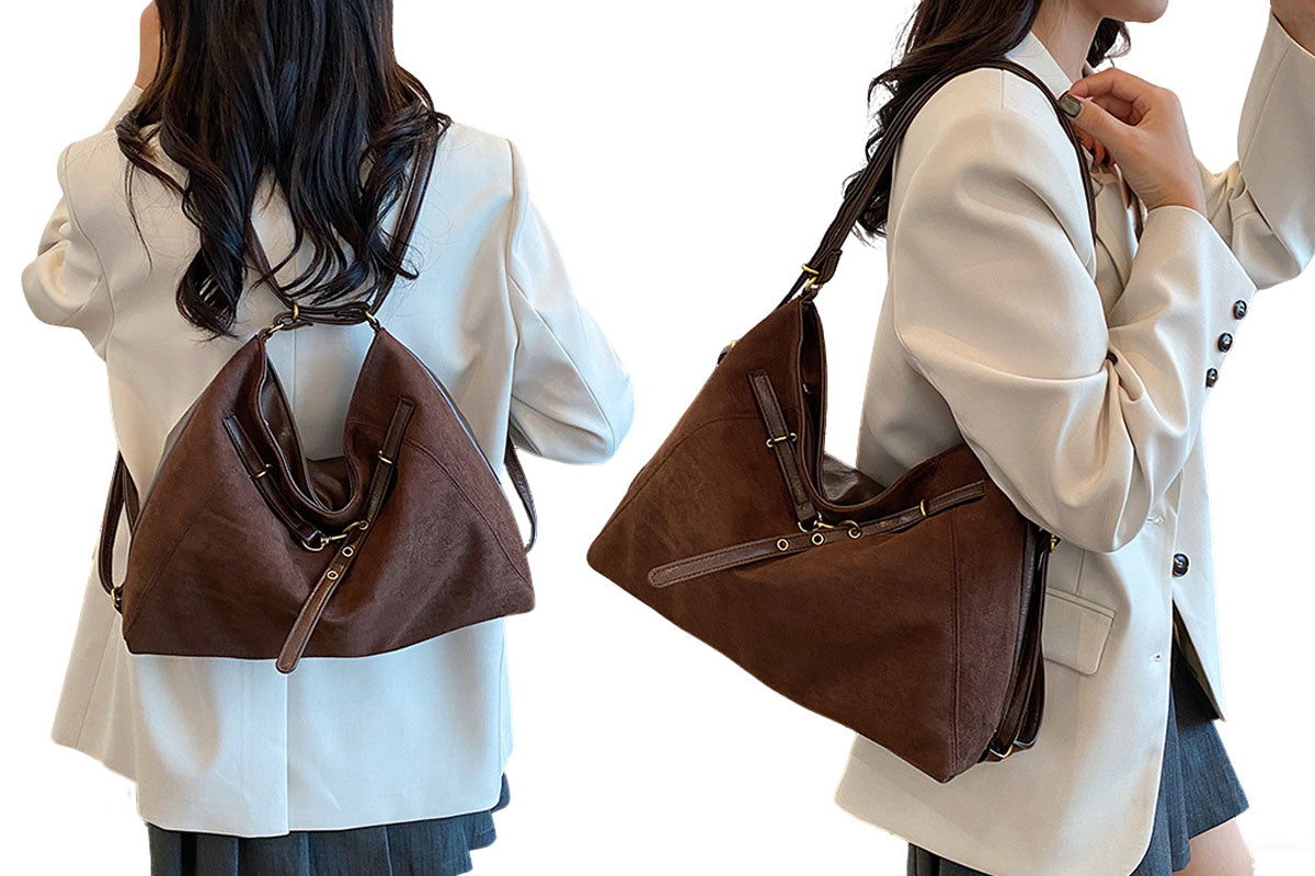 2-In-1 Vintage Suede Hobo Bag Backpack Shoulder Bag