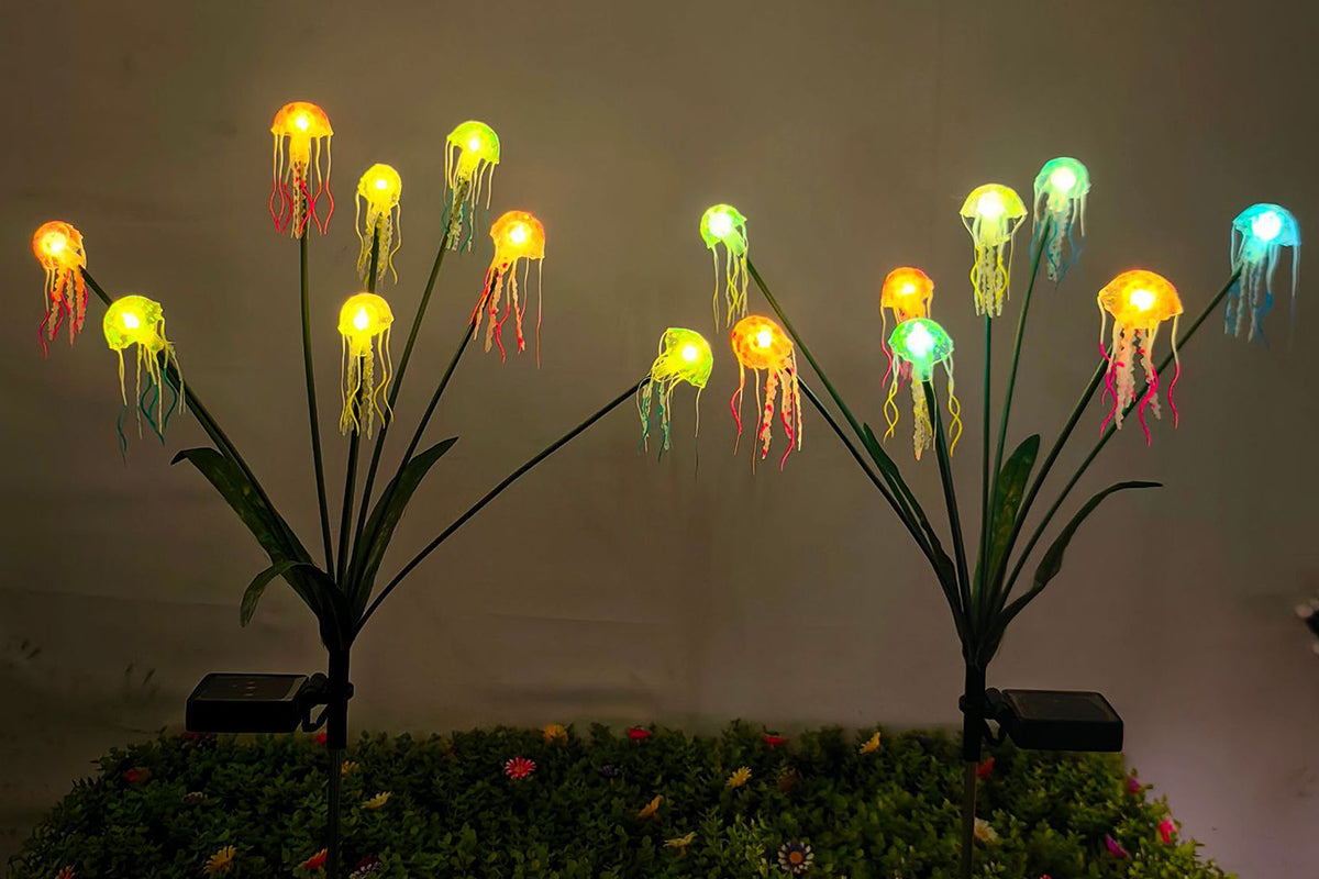 2pcs 6-Heads or 8 Heads Solar Jellyfish Stake Lights Outdoor Garden Path Decor Lights