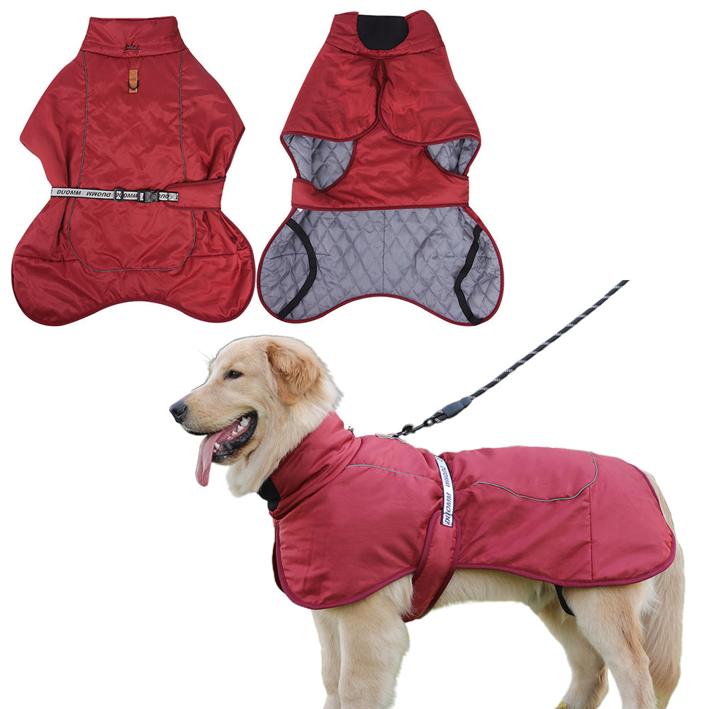 Waterproof Dog Jacket Winter Coat with Buckle and Reflective Strips-Wine Red