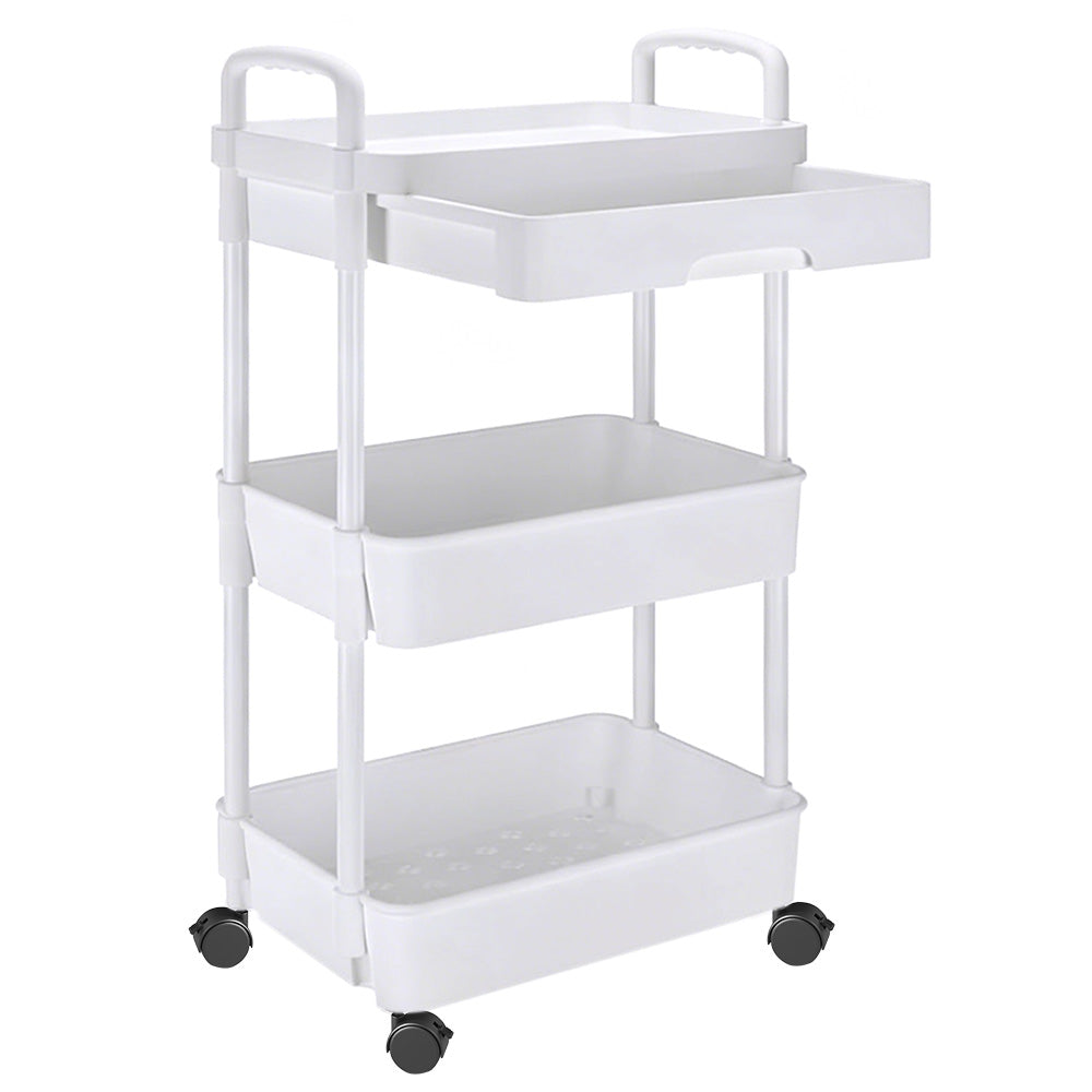3 Tier Rolling Utility Cart with Removable Drawer for Kitchen Snack Craft