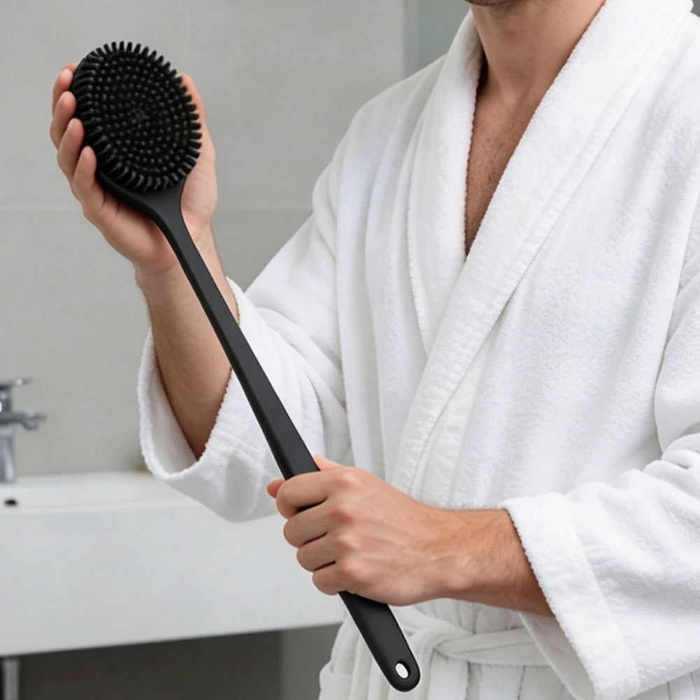 4 Piece Silicone Bath Brush Set with Long Handle Brush