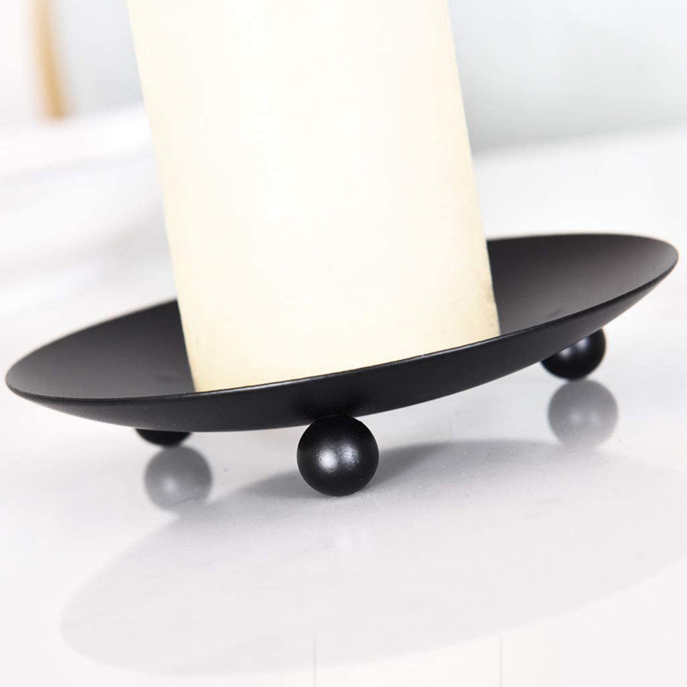 2Pcs Black Iron Plate Candle Holder Decorative Iron Pillar Candle Plate