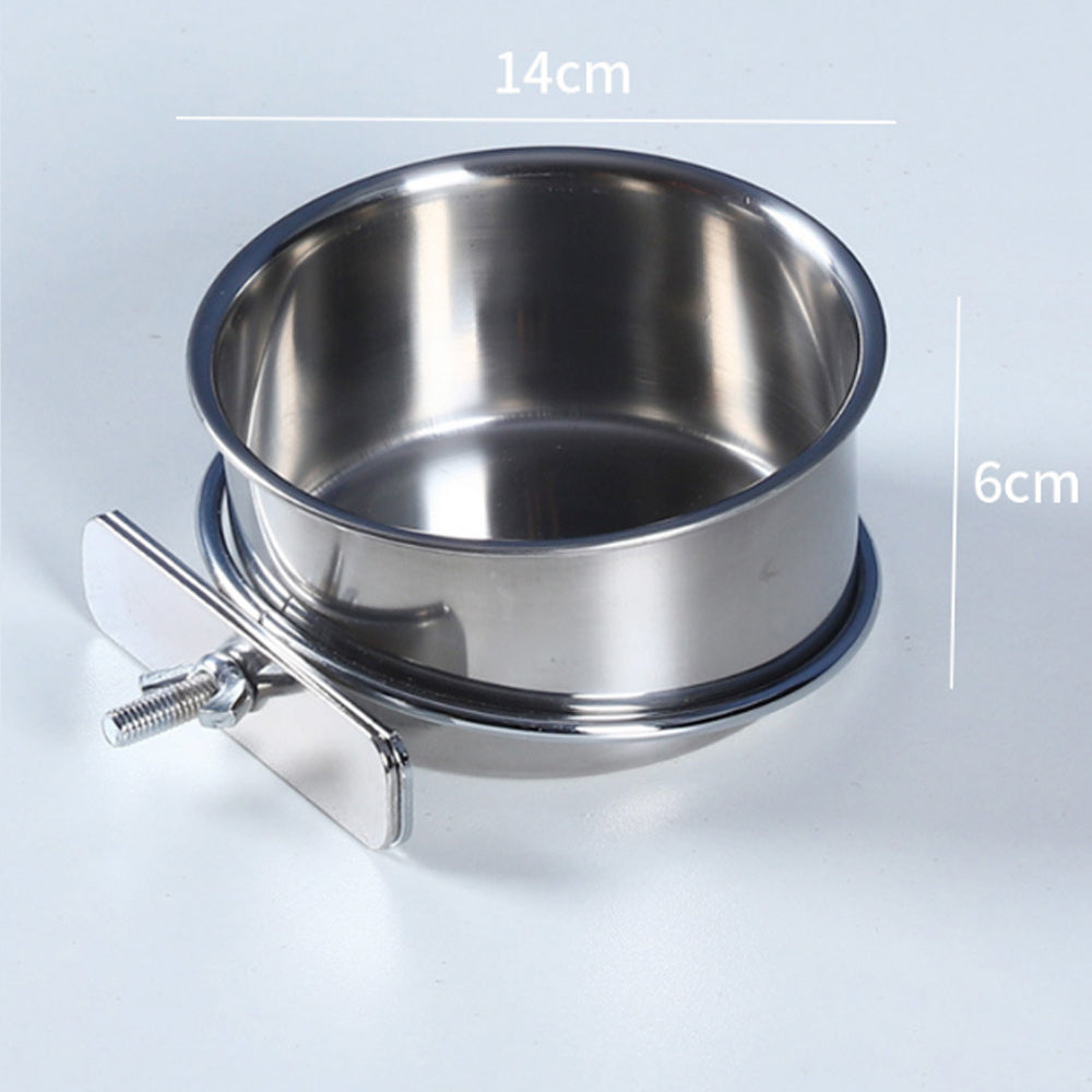 2Pcs Parrot Pet Stainless Steel Food Water Bowl Bird Feeder Crate Cage