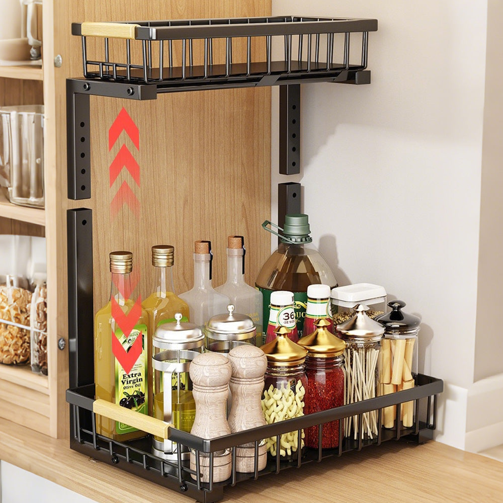 Under Sink Organizer 2 Tier Pull Out Cabinet Storage Slide Out Shelf Metal Sliding Drawer