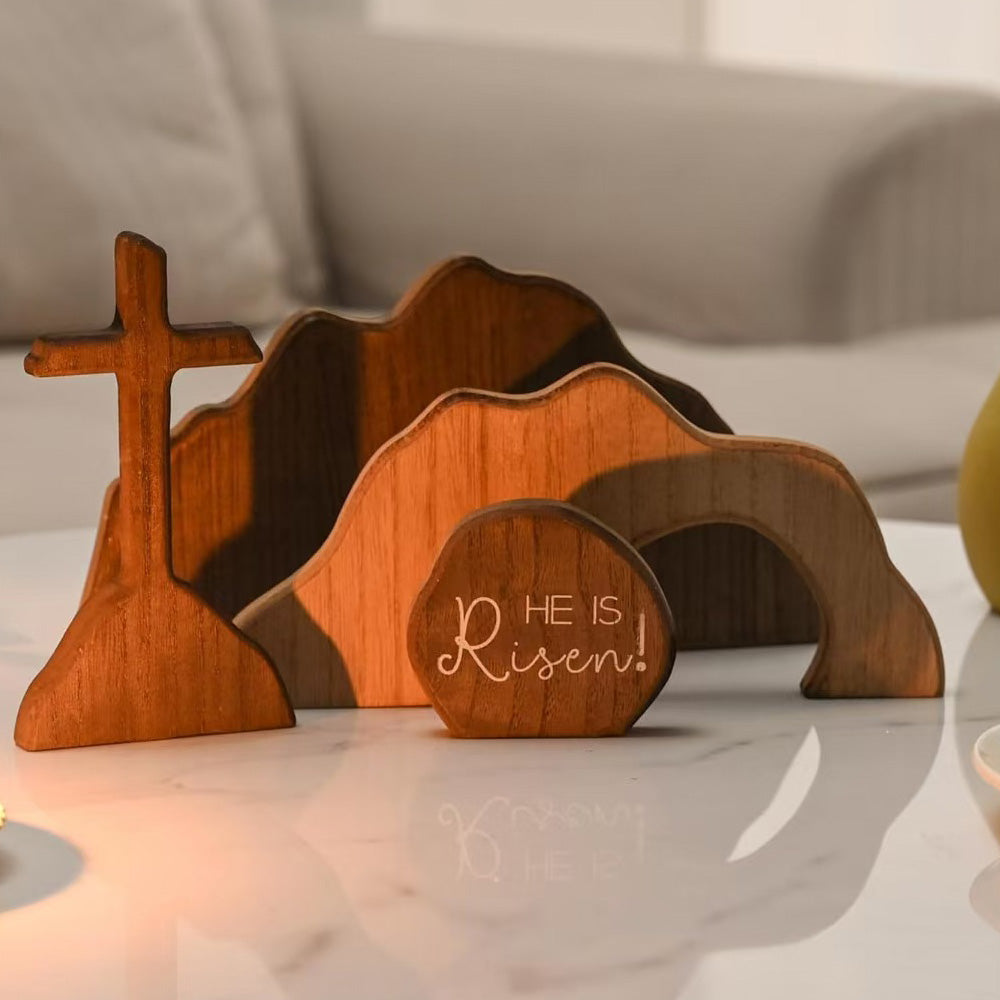Easter Empty Tomb Easter Scene And Cross Decoration Wood Easter Resurrection Scene For Tiered Tray