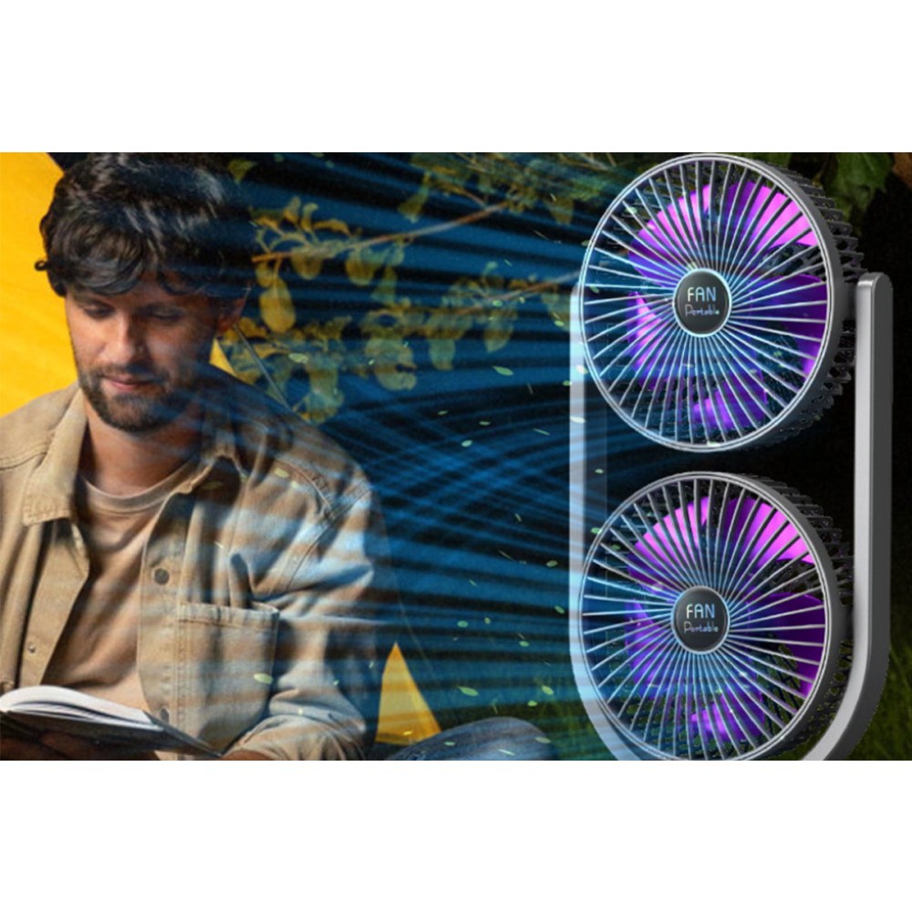 Dual Head Rechargeable Desk Fan  for Bedroom Office Home Desk