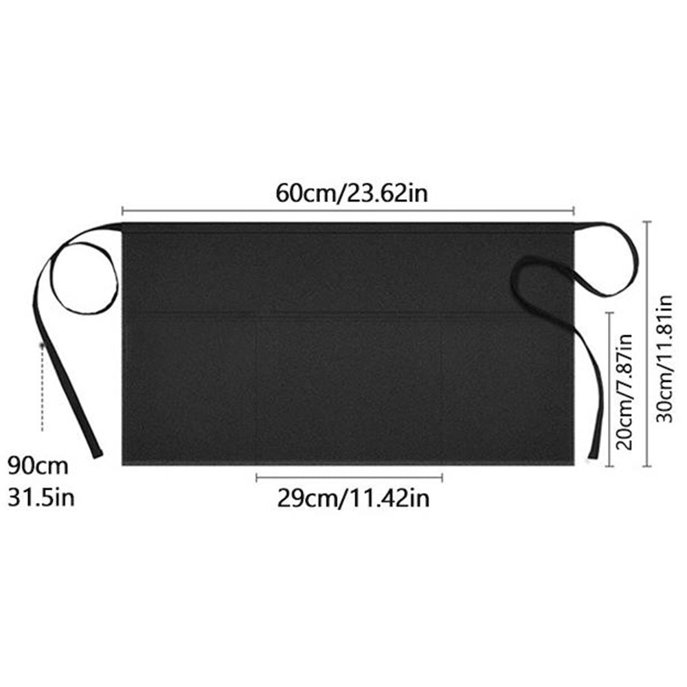 Short Half Waist Kitchen Apron with 3 Front Pockets