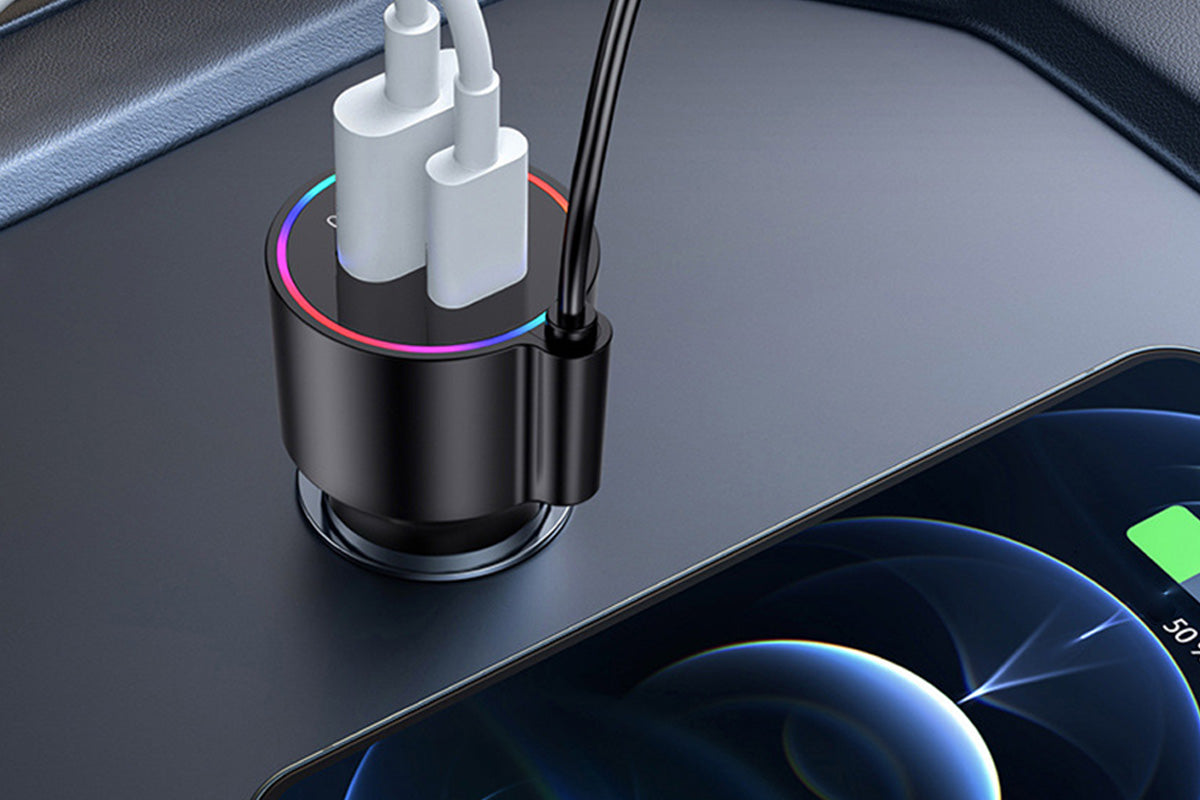 3 In 1 Car Charger With Retractable Coiled Cable USB And Type-C Fast Charging