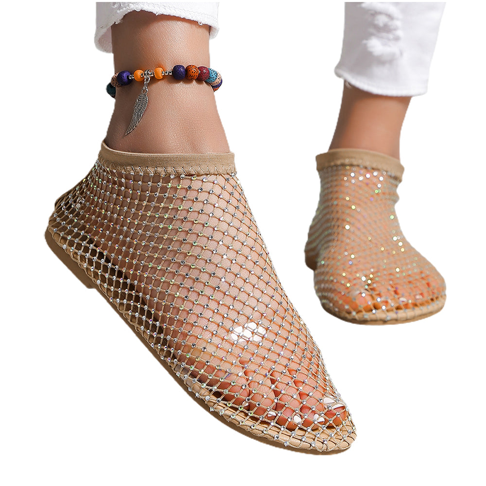 Women's Rhinestone Decor Hollow Out Flat Heels Sandals