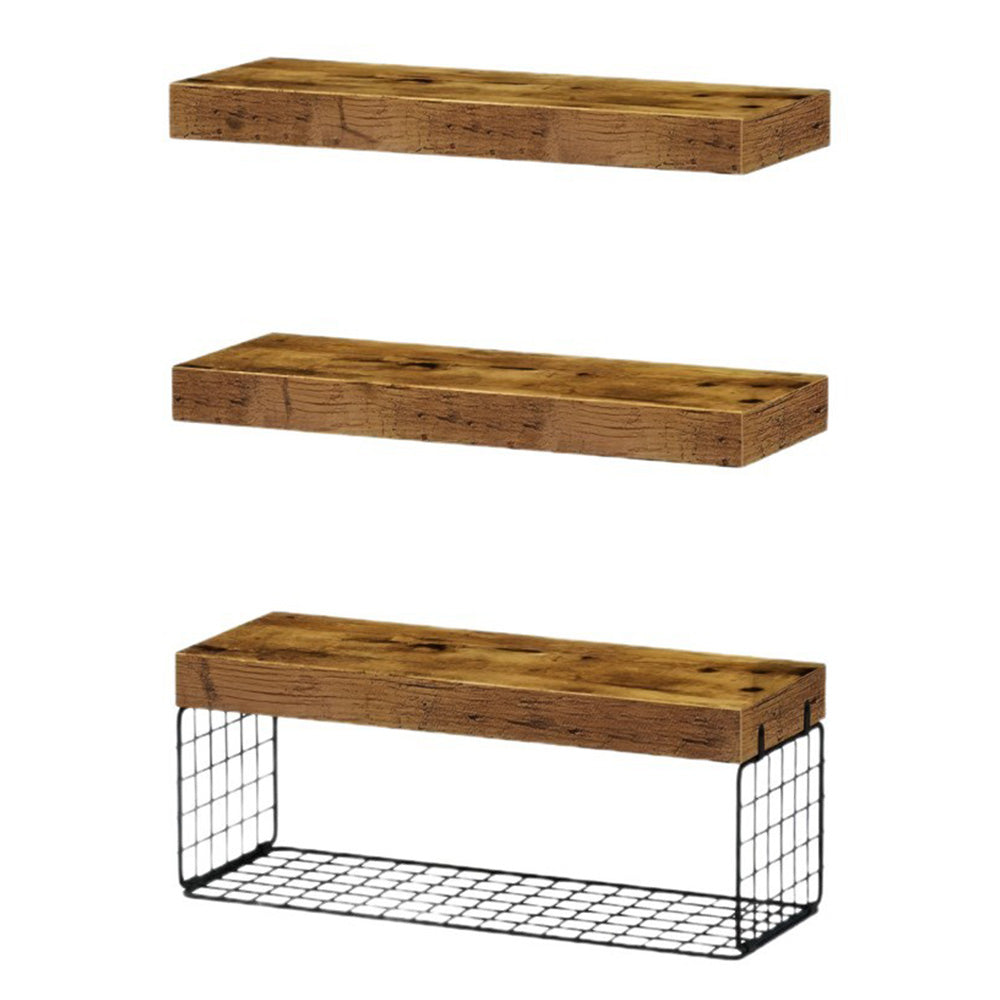 3 Tier Bathroom Shelf Wall Mounted Floating Shelf with Storage Basket