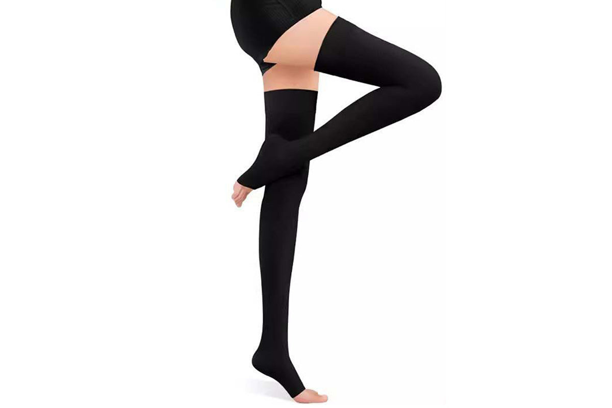 Support Stockings Open Toe High Stockings Plus Size Calf Sleeve For Unisex-Black