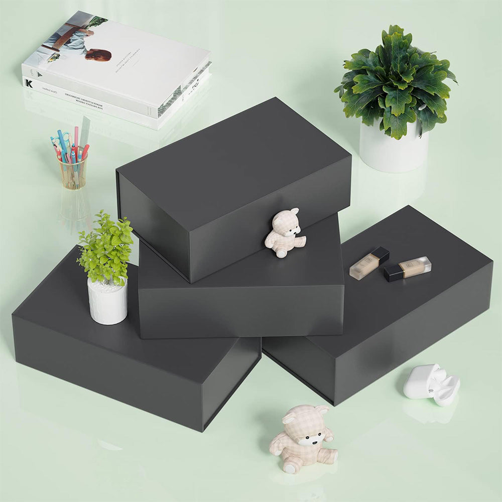 Easy Attached Foldable Cardboard Gift Box for Holiday Packaging-Black